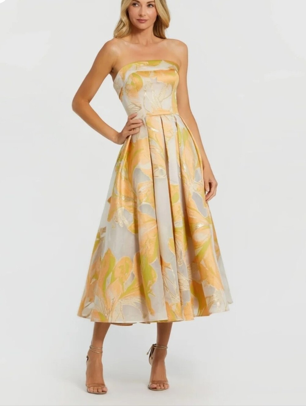 Mac Duggal Strapless Brocade Midi Dress Size 14 NWT #20724 Romantic Whimsical